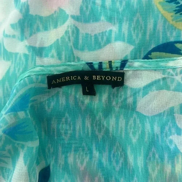 AMERICA & BEYOND Tropical Sheer Cover Up Maxi Dress Kaftan - Picture 4 of 8